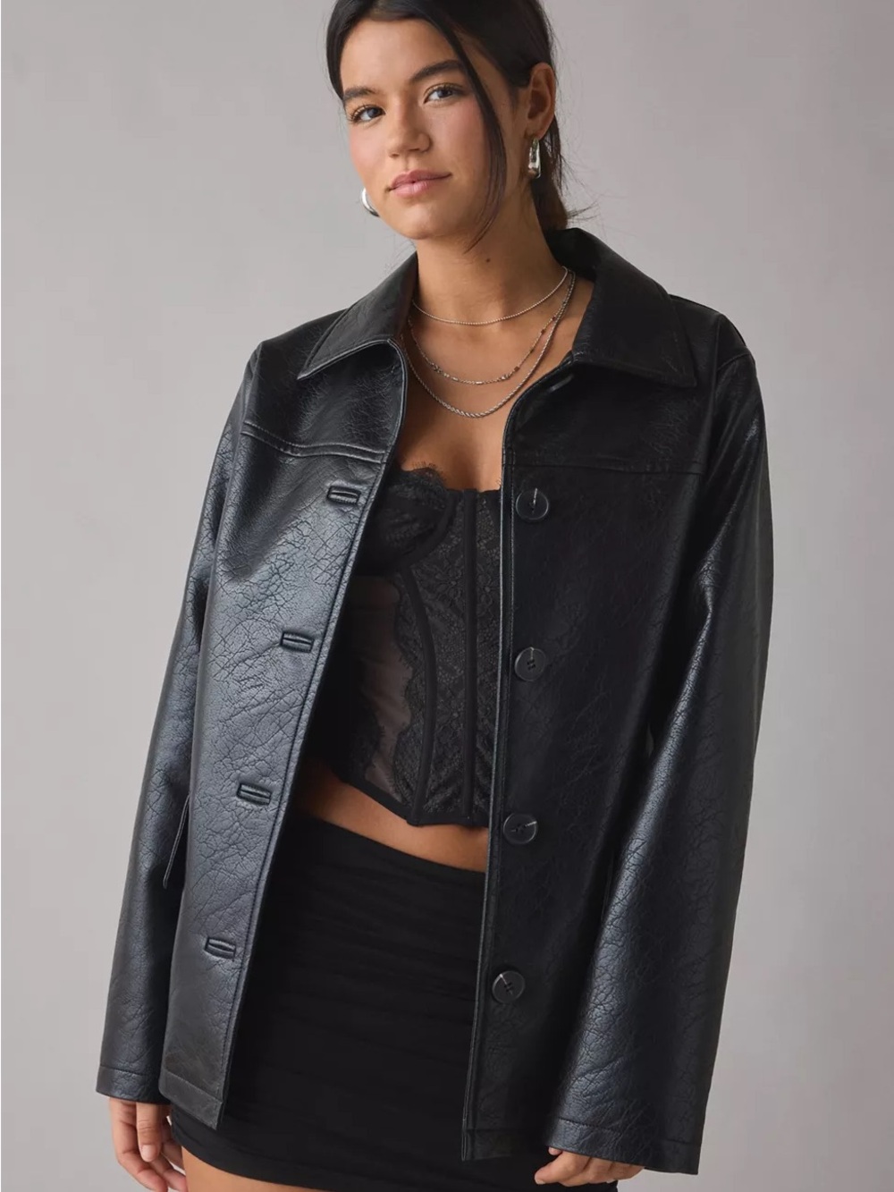 UO Dad faux leather Jacket in black